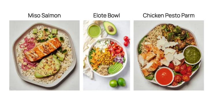 Example meals from a healthy bowl reastaurant