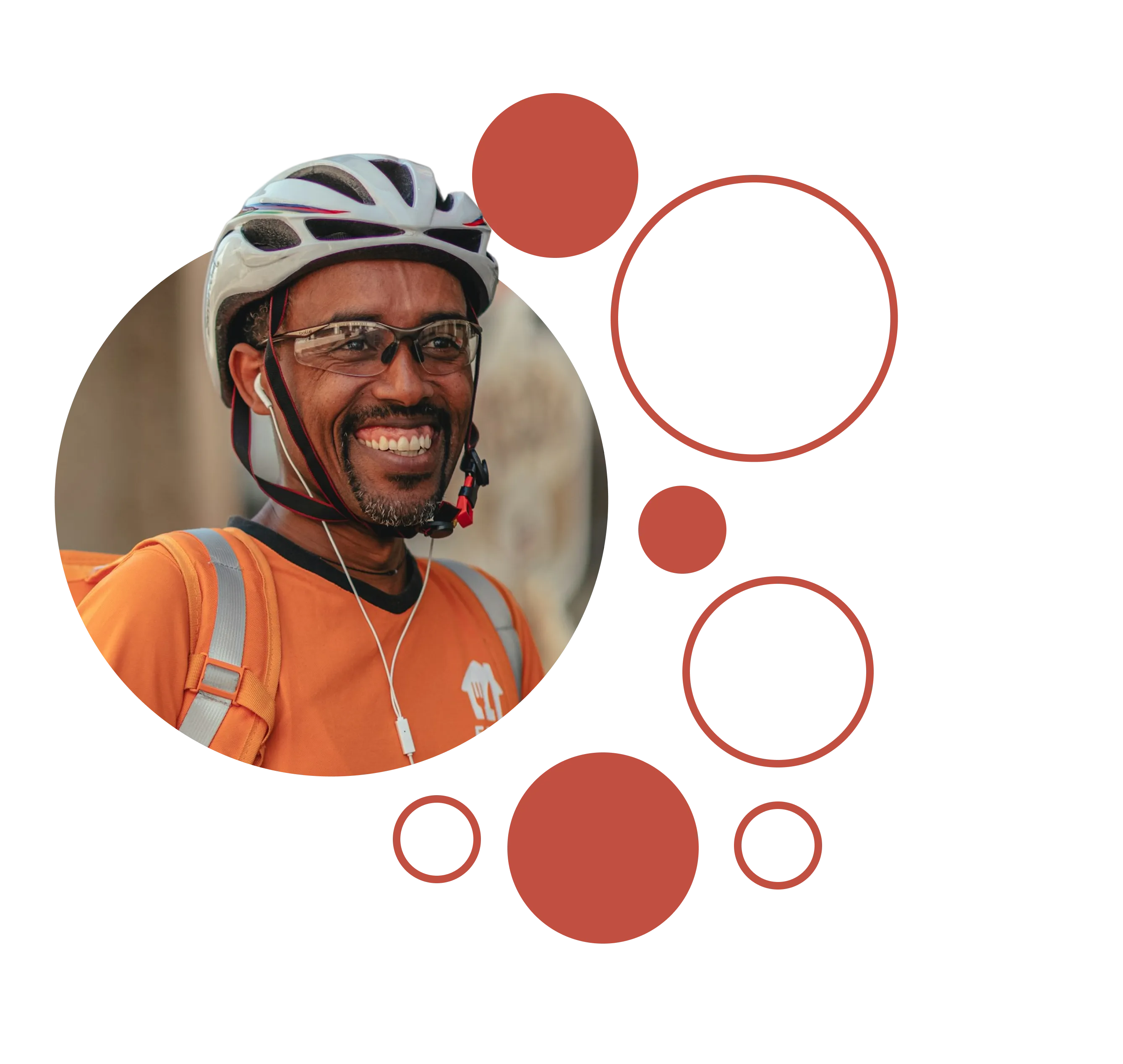 Smiling man with circle decorations